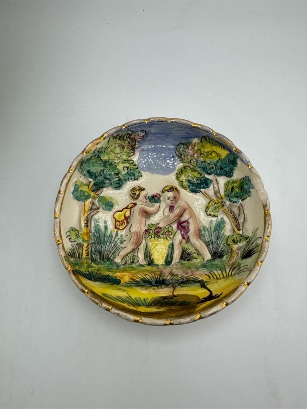 Vintage Capodimonte Cherubs Plate Italy Fruit Trees